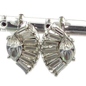 Rhinestone Vtg Wedding Screwback Earrings Silver Tone Setting